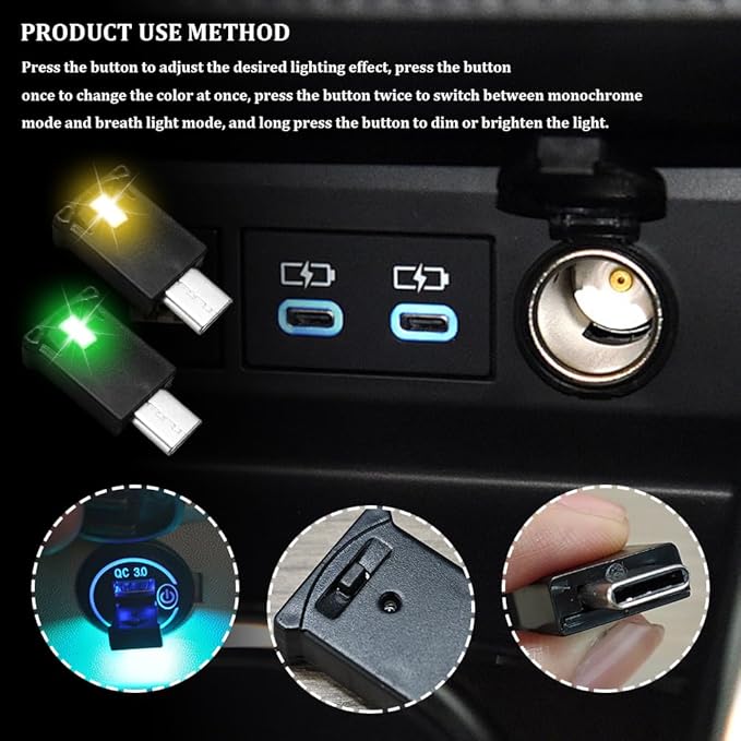 USB Type C LED Ambient Light, 8 Colors RGB Dynamic Atmosphere Lamp Car Interior Decor USB Night Light, Automotive Replacement Lighting Products for Car Home Office Decoration (1PCS)