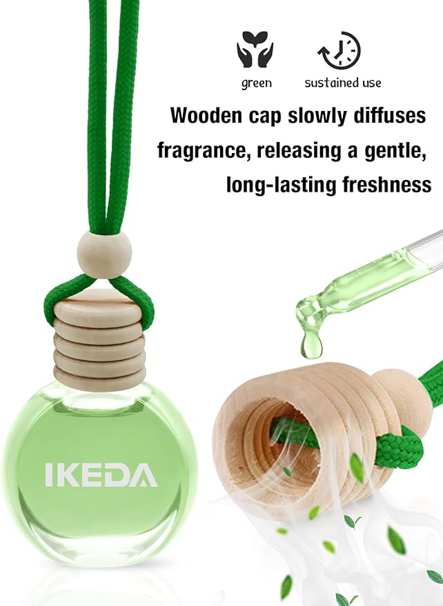 Ikeda Car Air Freshener: Hanging Car Smell Air Freshener | 10ml Hanging Car Perfume | Long Lasting Fragrance | Strong Scents Diffuser for Auto Home (Green tea)
