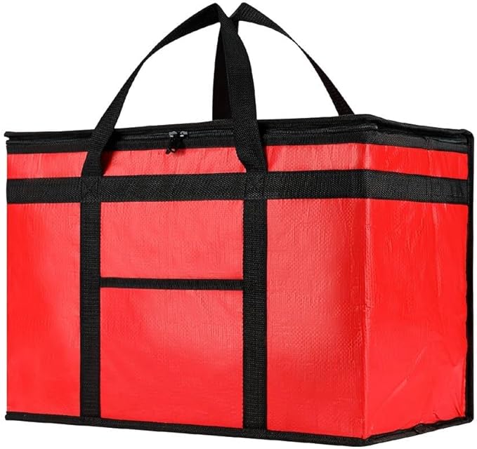 NZ home Insulated Bags for Food Delivery (2XL PRO) Grocery Shopping Cooler Bag, Pizza Delivery, Hot & Cold Catering Tote, Reusable, Foldable & Heavy Duty (Red)