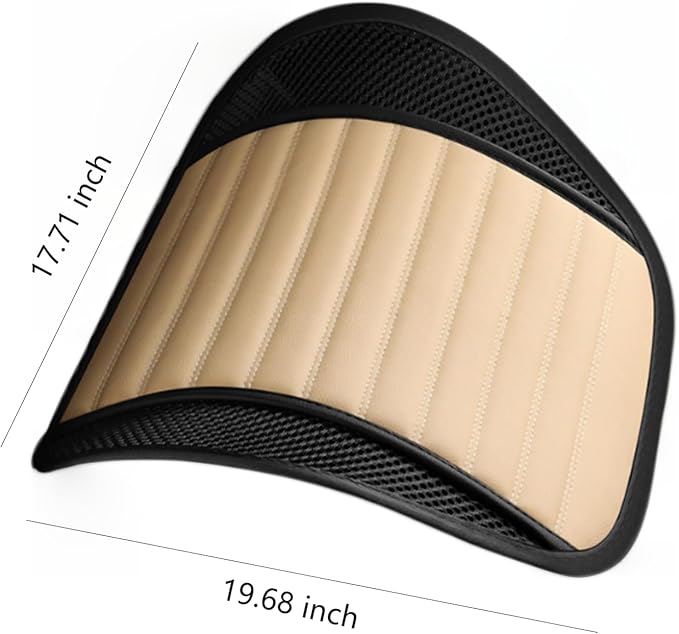Premium Car Interior Back Support - Versatile Lumbar Cushion for Driver Seat with Breathable Fabric and Adjustable Strap. (2, Beige)
