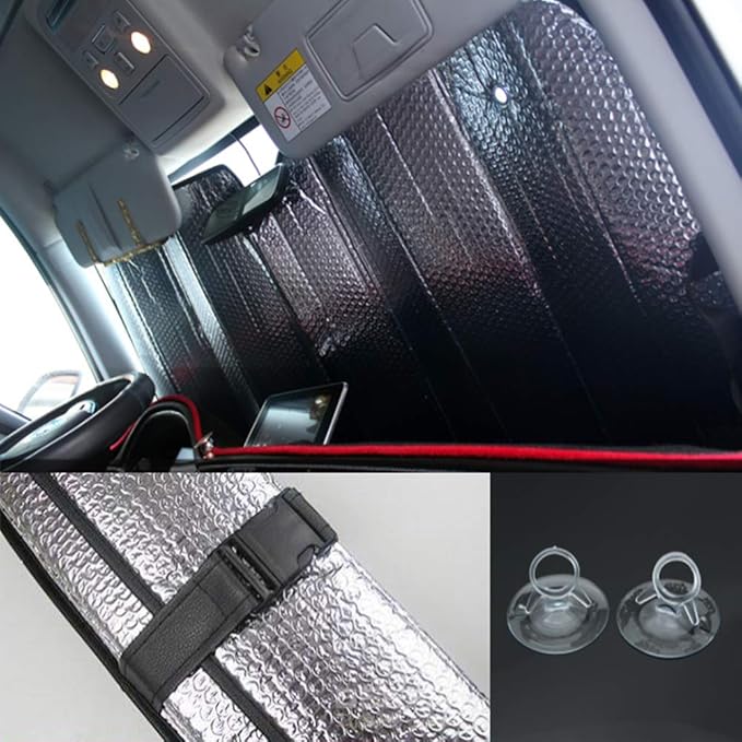 Car Windshield Sunshade-Thicken 5-Layer Bubble Block Heat and Sun UV Rays,Front Windshield Sun Shade- Keeps Your Vehicle Cool - 58 x 27.5 Inch (Sliver)