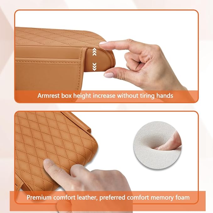 Car Center Console Cover, Napa Leather Car Armrest Cushion with Side Pockets, Memory Foam Auto Armrest Seat Box Mat, Universal Interior Armrest Protective Cover Accessories for Most Vehicle
