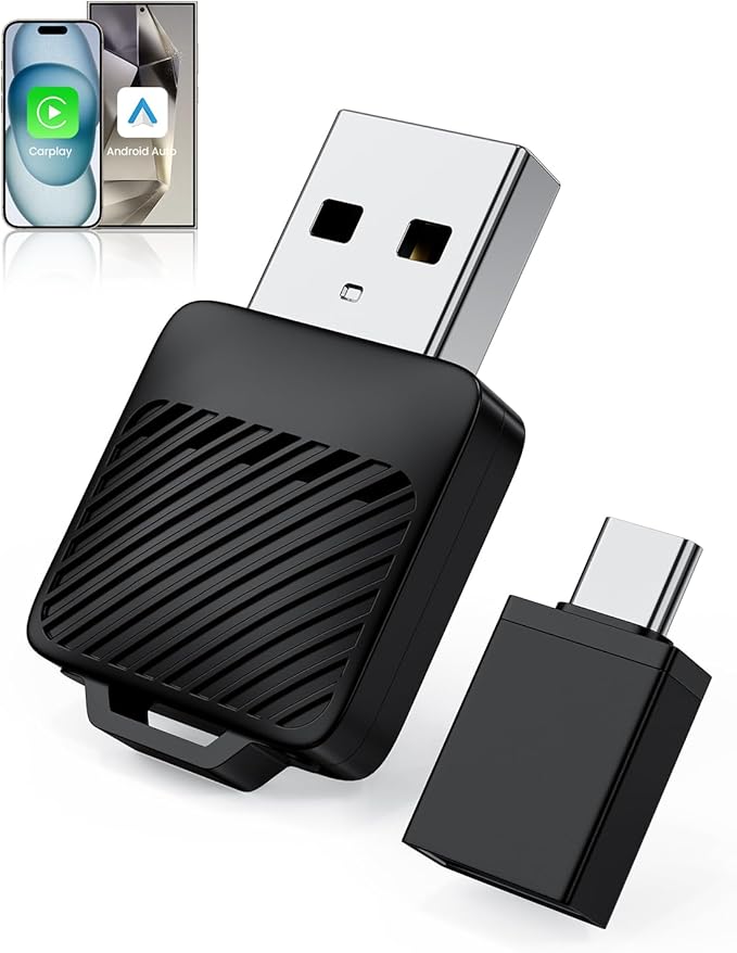 Wireless CarPlay Adapter for iPhone & Android Auto, No Delay, Fast & Stable Connection, Plug & Play, Converts Wired to Wireless Carplay Dongle for iOS 10 Android 11 and Above, USB-A/Type-C Port
