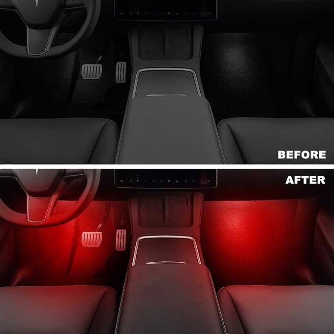 4 Pcs Interior LED Lights Bulbs Kit Compatible with Tesla Model 3, Y, X, S, Super Bright Replacement Light Bulbs for Footwell, Door Puddle, Trunk, Frunk - for Tesla Accessories (Red)