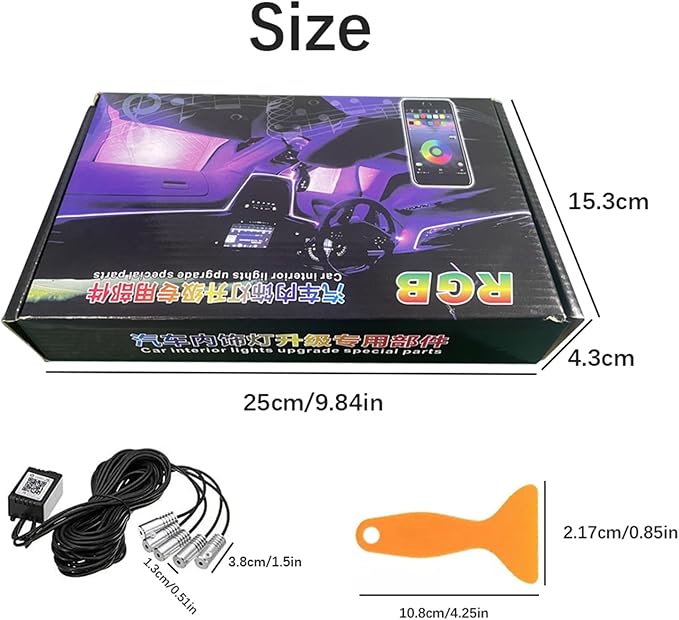 RGB Car Interior Light Strip with App & Voice Control, 16 Million Colors Music Sync LED Ambient Lighting Kit for Car Dashboard, Door, Skylight