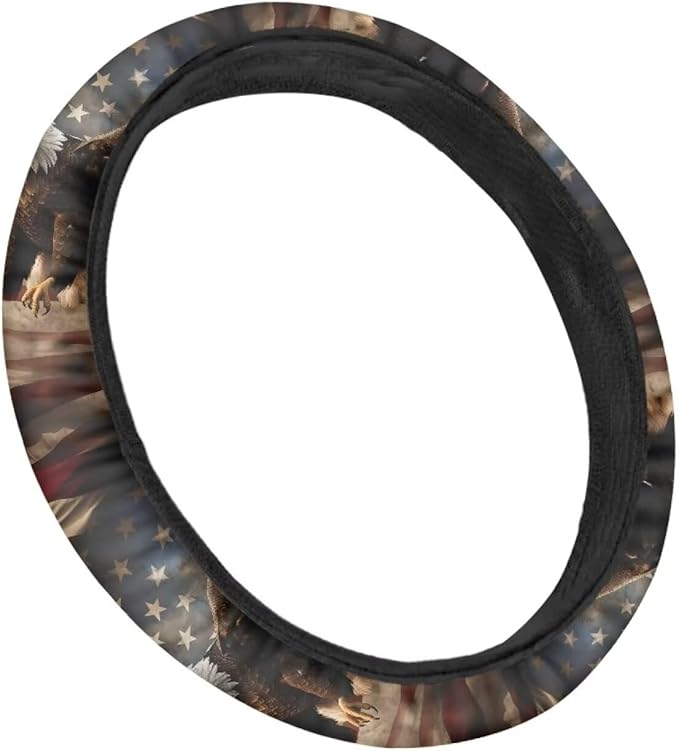 SEANATIVE Eagle US Flag Print Universal 15 inch Auto Car Steering Wheel Cover Neoprene Car Steering Wheel Protector Cover fit Most Car Van Truck SUV