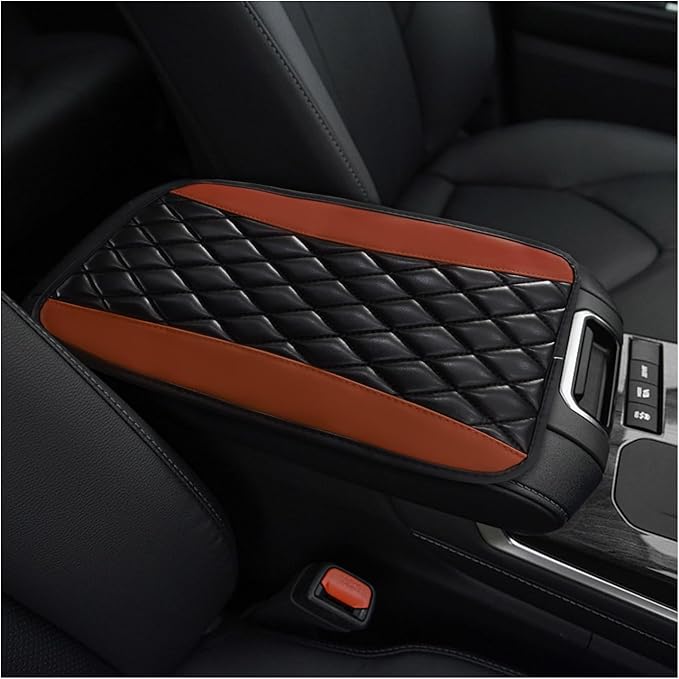 Car Center Console Cushion Pad, PU Leather Waterproof Auto Armrest Box Cover Protector, Comfortable Armrest Seat Box Cover Mat, Universal Car Accessories for SUV Truck (Coffee)