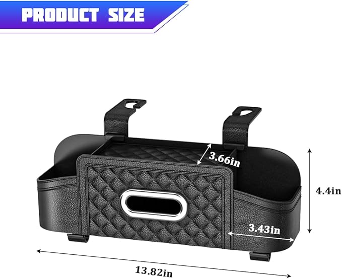 Car Headrest Backseat Organizer, Multifunctional Vehicle Seat Back Hanging Storage Box with Cup Holder and Hooks, Automotive Interior Headrest Storage Organizer, Universal Fit (Black)