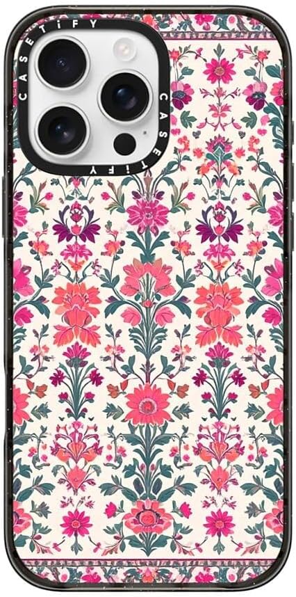 CASETiFY Impact iPhone 16 Pro Max Case [Slim/Compatible with Magsafe / 8.2 ft. 4X Military Grade Drop Protection] - Persian Floral - Rose - Clear Black