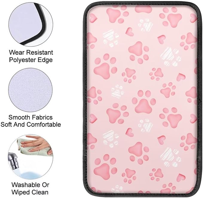 Dreaweet Center Console Cover Pink Dog Paw Accessories for Women Middle Console Covers for SUV Sedan Non Slip Anti Scratch Arm Rest for Car Armrest Storage Box Mat