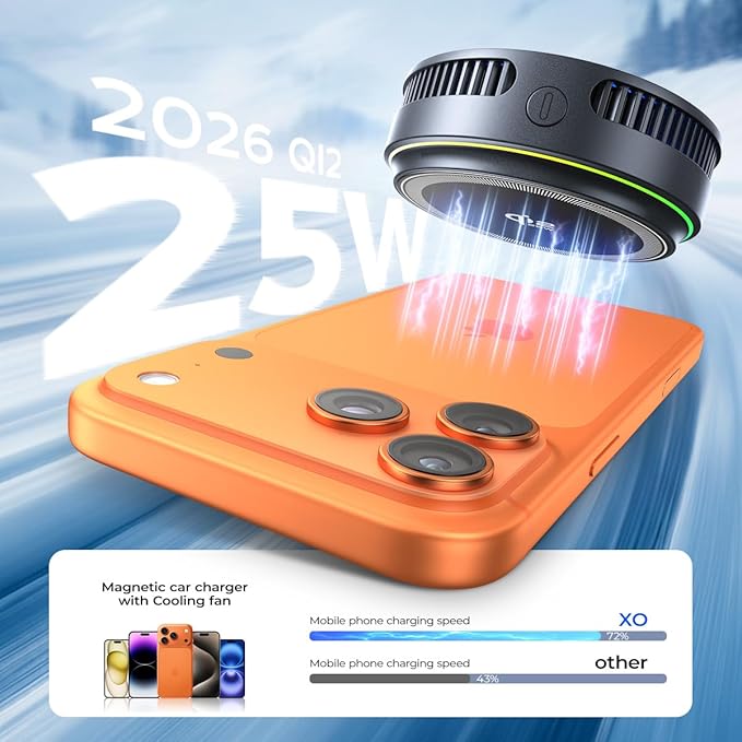 Qi2.2 Wireless Charger【25W Fast Charging+Instant Cooling】 Magnetic Charger Pad with Cooling Fan,LED Light Phone Holder Fast Charging Compatible with iphone17/16/15/14/13/12 Series