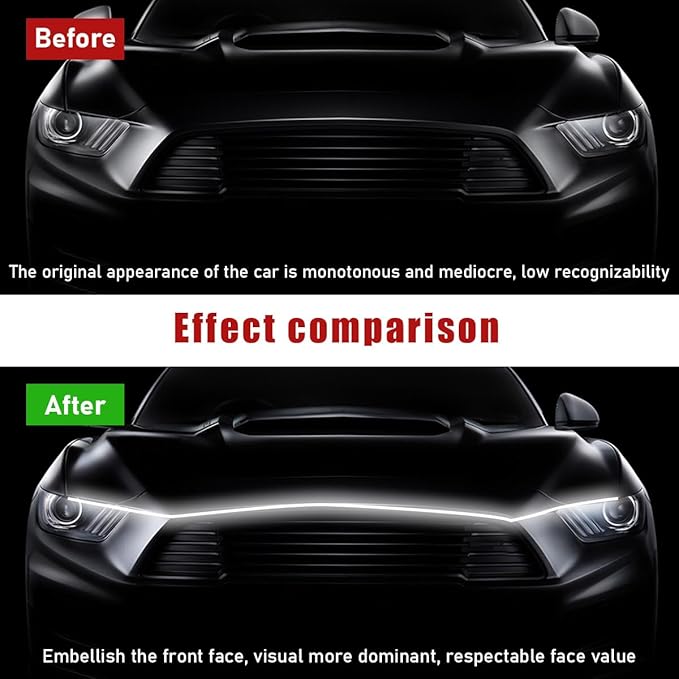 Ohleats 71 Inch Car Hood Light Strip, Exterior Flexible Daytime LED Running Light, Waterproof Auto LED Strip Light with Dynamic Scan Start-up Effect, Car Accessories for SUV Truck (White)