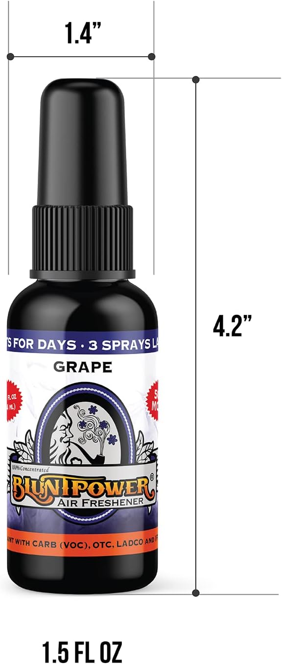 BluntPower (Grape, 1 Pack) Concentrated Air Freshener for Room and Car Spray - Oil-Based Diffuser Spray Bottle - Long-Lasting Bathroom Spray, Car Freshener, & Odor Eliminator Spray