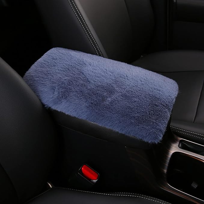 Fluffy Furry Armrest Cover for Car, Auto Center Console Cover Pad Car Soft Console Pad Wool Fur Armrest Seat Box Cover Protector Universal Fit for Most Vehicle, SUV (Gray)