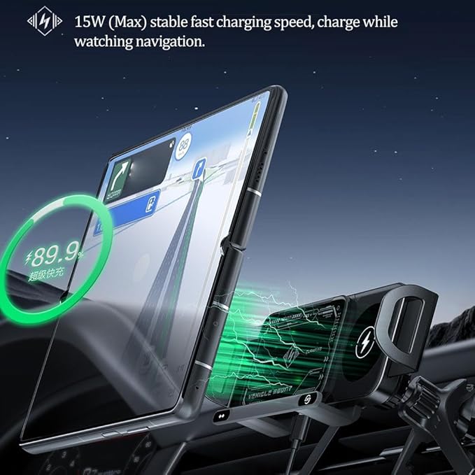 Wireless Charging Rotating Car Mount,Smart 2-in-1 Auto-Rotating Car Phone Holder & Wireless Charger,Foldable with 15W Fast Charging,Compatible with iPhone & Samsung Devices & Smartphone & Pad (Gray)