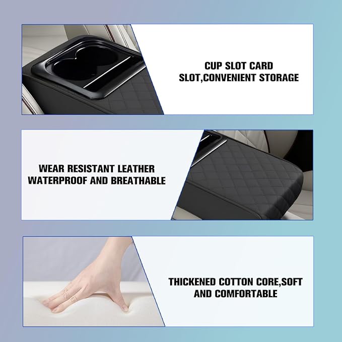 Car Center Console Armrest Pillow, Vehicle Armrest Seat Box Cushion Pad with Cup Holder & Phone Holder, Comfortable Auto Middle Console Cover, Universal for SUV RV Truck (Diamond, Black)