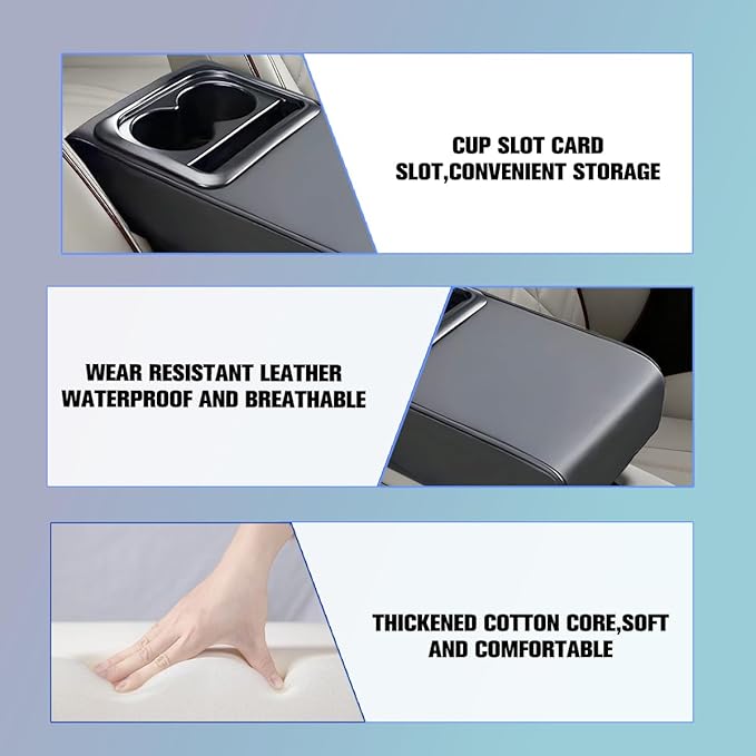 Car Center Console Armrest Pillow, Vehicle Armrest Seat Box Cushion Pad with Cup Holder & Phone Holder, Comfortable Auto Middle Console Cover, Universal for SUV RV Truck (Gray)