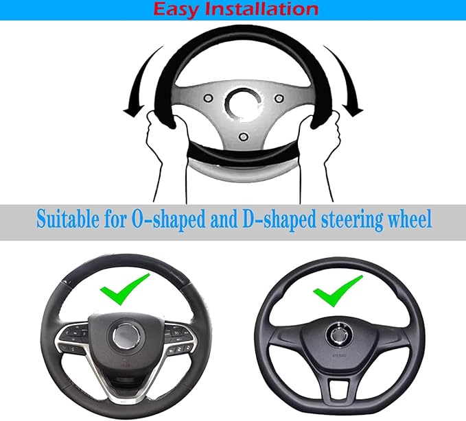 Black Leather Steering Wheel Cover,Elastic Breathable Design,Universal 14-15 Inch Compatible with Silverado 1500 Sierra 1500 Ram 1500 Car Accessories