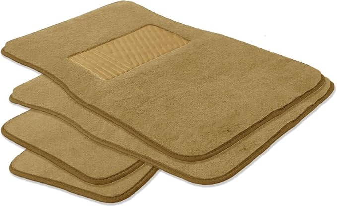 FH Group Car Floor Mat 4 Piece Set Driver's Seat with Heel Pad Deluxe Front 66 x 43 cm Rear 32 x 43 cm Beige