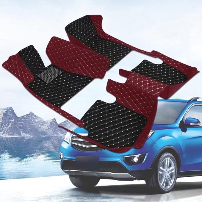 Custom Car Floor Mats for 96% Sedan SUV Sports Car Protection Full Coverage Pads Anti-Slip Leather Floor Lining All Weather Car Floor Mats (Black with Purple)