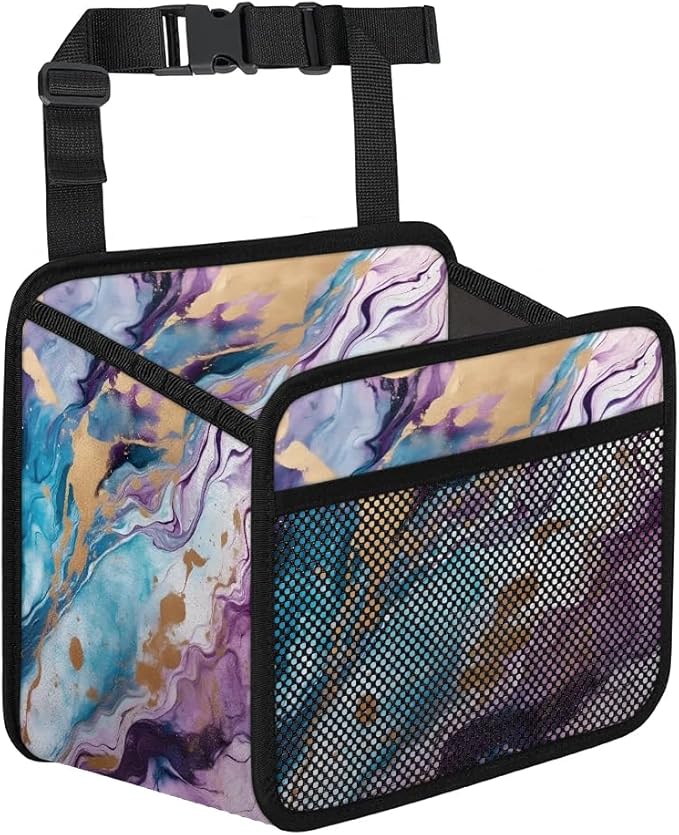 Car Organizer Back Seat Modern Marble Car Seat Back Hanging Bag PU Leather Backseat Car Organizer Foldable Car Seat Storage Bag Car Accessories