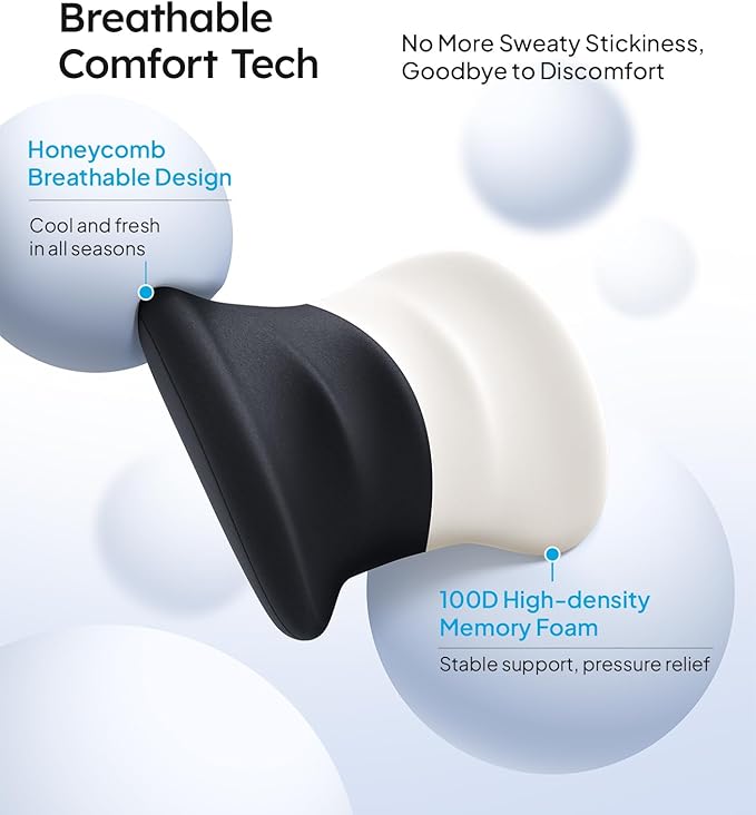 Wigoo 2026 Lumbar Support Pillow for Car [Ergonomic Design, Pressure Relief] Back Cushion for Driving Seat, Back Support Pillow for Car-Office Chair, Fits All Vehicles (Black 2-Pack)