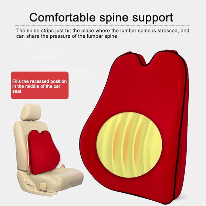 Car Lumbar Support Back Cushion & Headrest Neck Pillow Kit Cushion Memory Foam Universal Fit Major Car Seat with Back Pain Relief for Car Office Home 1PCS Red