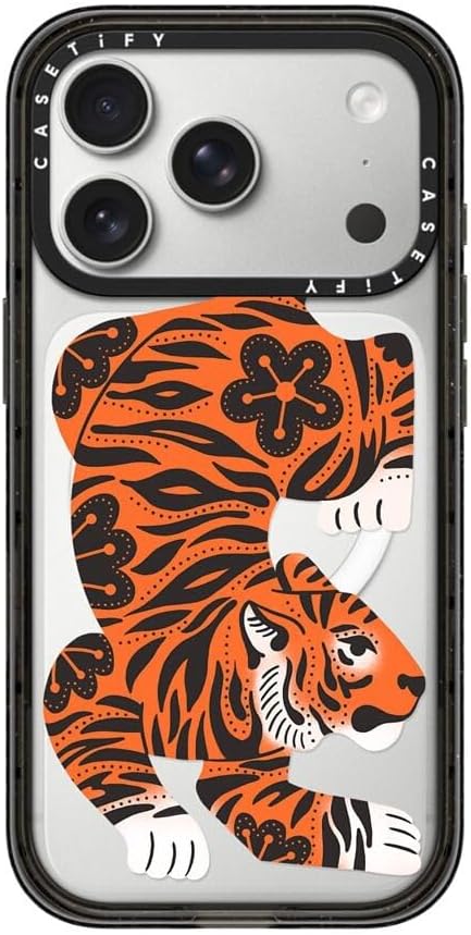 CASETiFY Impact iPhone 17 Pro Case [Slim/Compatible with Magsafe / 8.2 ft. 4X Military Grade Drop Protection] - Fierce Tiger - Clear Black