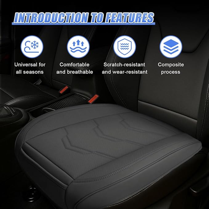 Luxury Faux Leather Car Seat Cover - Anti-Slip Waterproof Drive Seat Cushion Car Front Bottom Seat Cover with Storage Pocket - Universal Full Wrap Seats Protector for Cars SUV Trucks(Black)