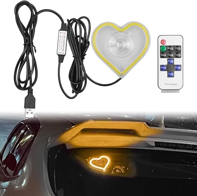Car LED Ambient Light, Love Heart USB Vehicle Neon Lighting with Remote Control for Triangle or Back Window, Car Interior Accessories for Car, Bedroom, Party (Red)