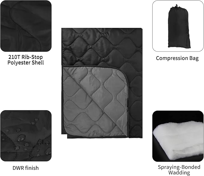 Poncho Liner Military Insulation Blanket Camo with Compression Carry Bag for Outdoors Hiking Jungle Hunting Gear