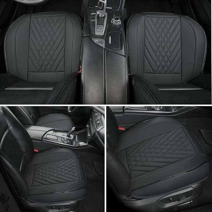GIANT PANDA Premium PU Leather Front Car Seat Cover Protector Anti-Slip Bottom Seat Cover Fits 95% of Vehicles, Wrapping Around The Bottom (1 Pack - Black)