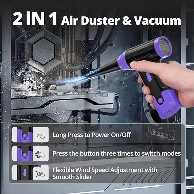 Compressed Air Duster Keyboard Cleaner - Electric Air Blower Cleaning Kit 150,000 RPM Mini Duster Spray for Dusting PC, Car, and Vacuum (Purple)
