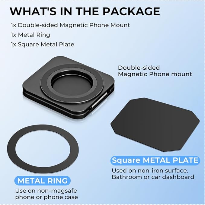 Square Magnetic Phone Holder Stand for MagSafe iPhone Dual Magnets, Removable Phone Adapter Stand Ring Holder for Gym Car Desk Phone Grip for iPhone 17/16/15/14/13/12 Series MagSafe Case All Phones