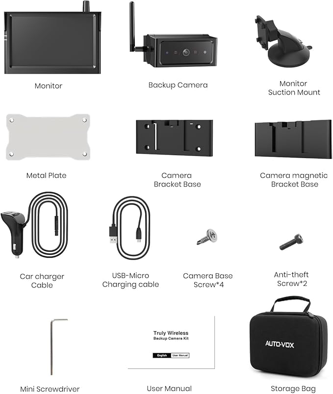 AUTO-VOX Wireless Backup Camera Magnetic: 1 Min Install Trailer Hitch Camera, 1080P HD Monitor with IR Night Vision, Storage Bag Included, Easy to Move Between Vehicles for Truck, RV, Trailer