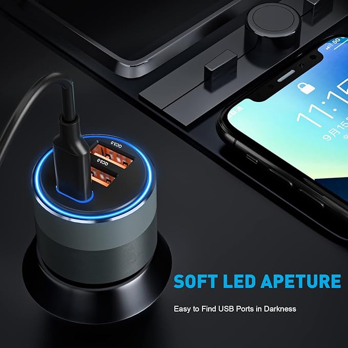 USB C Car Charger for iPhone 16, 66W Car Cigarette Lighter Adapter USB Fast Car Charger PD 30W+Dual QC3.0 [Metal Shell] [Ambient Light] for iPhone 16 15 14 13 Pro Max Samsung Galaxy Note Google Pixel