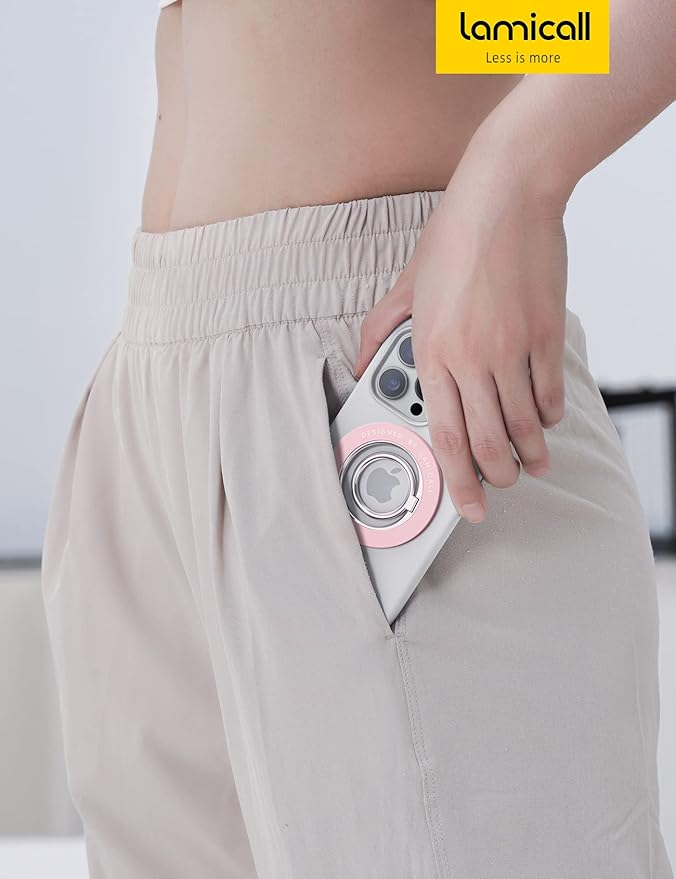 Lamicall Magnetic Phone Ring Grip Holder, 360° Rotating with Smooth Damping, Finger Ring Holder Stand, Mag Kickstand Accessories for iPhone 17 Pro Max, Pinky
