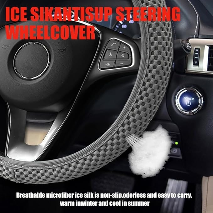 Elastic Stretch Steering Wheel Cover, Car Wheel Cover, Universal 15 Inch Car Steering Wheel Protector, Interior Accessories Microfiber Breathable Ice Silk Steering Wheel Covers for Car (Gray)