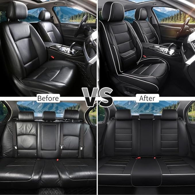 Car Seat Covers Full Set Fit for Buick Encore GX 2012-2026, Premium Faux Leather Waterproof Car Seat Protectors with Lumbar Support, Breathable Anti-Slip Easy to Install(Black&White,Full Set)