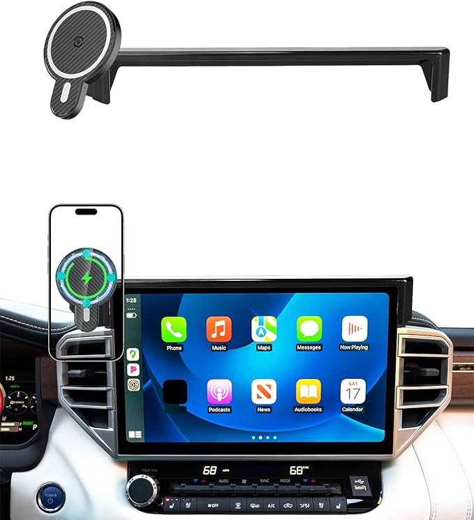 PZK Car Phone Mount for Toyota Tundra 2022-2025 2026 /Sequoia 2023-2026 Limited/Platinum Accessories 14-Inch Screen Magnetic 15W Fast Wireless Charger Car Phone Holder 360° Rotation Not Affect Vent