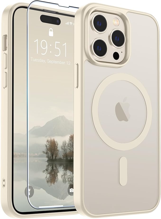 SUPFINE Magnetic for iPhone 14 Pro Case (Compatible with MagSafe) (Military Grade Drop Protection) Slim Translucent Matte Shockproof with Anti-Fingerprint Phone Case,Antique White