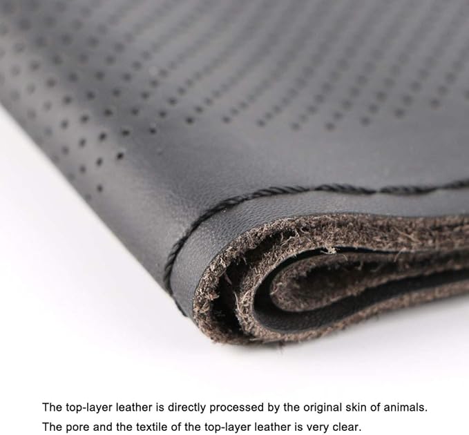 Universal Genuine Leather Steering Wheel Cover Hand Sewing Breathable Design 15 Inch DIY Cowhide Car Steering Wrap Black