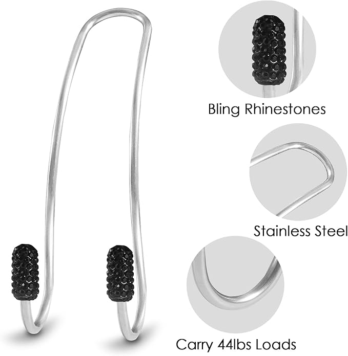 Guoord 【2024 Upgraded】 Car Headrest Hooks Decorations, 2 Pcs Bling Purse Hook Hangers, Auto Hooks Car Hangers and Durable Backseat Holder, Storage Universal for SUV Truck Vehicle (Black)