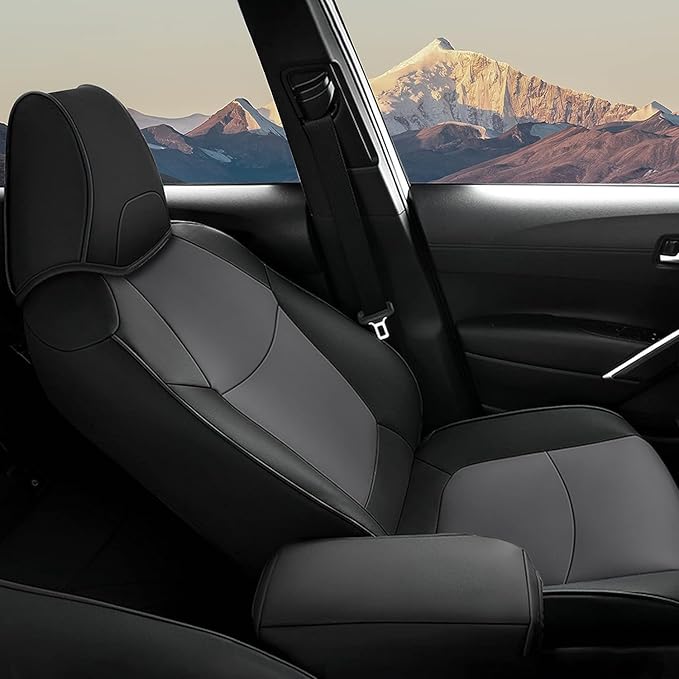 AOMSAZTO Custom Fit Seat Covers for Toyota RAV4 Hybrid 2019 2020 2021 2022 2023 2024 2025 (Not for XSE&2022-2025 SE Hybrid)-Full Set Faux Leather (Black&Grey)