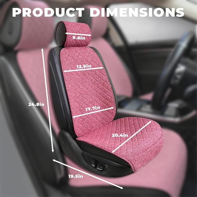 2PCS Linen Car Seat Covers Front Seats,Breathable Cloth Fabric Car Seat Protector - Universal Cloth Seat Covers Fit for Cars, Vans, SUVs, Trucks and for All Seasons - Pink