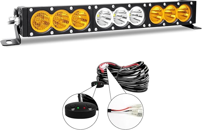 Willpower 17 inch LED Light Bar Single Row White Amber Dual Color 90W Off Road Light Bar Spot Flood Combo LED Work Light Truck UTV 4x4 Cars SUVs ATVs Boats Fog Driving Light with Wiring Harness kit