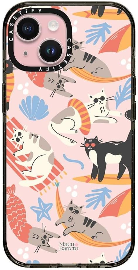CASETiFY Impact Case for iPhone 15 [8.2ft 4X Military Grade Drop Protection/Compatible with Magsafe] - Cozy Cats - Clear Black