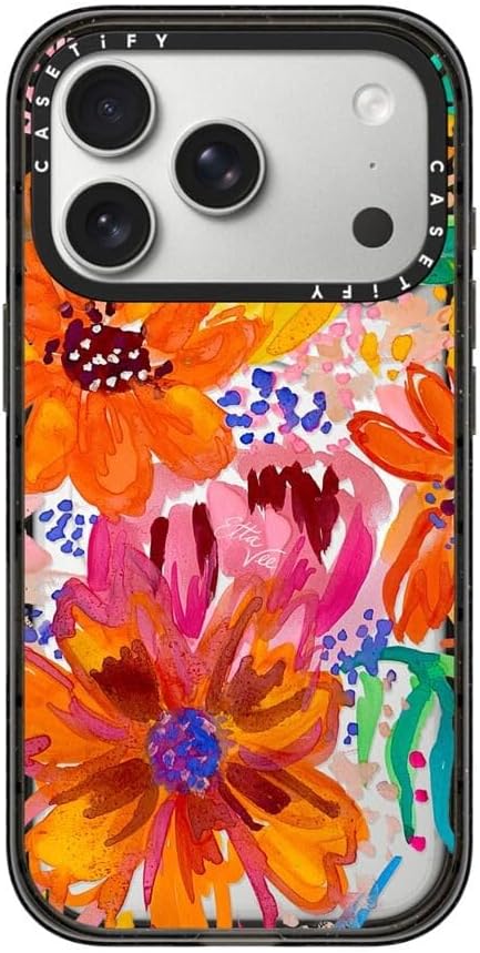 CASETiFY Impact iPhone 17 Pro Case [Slim/Compatible with Magsafe / 8.2 ft. 4X Military Grade Drop Protection] - EttaVee Watercolor Fleurs - Clear Black