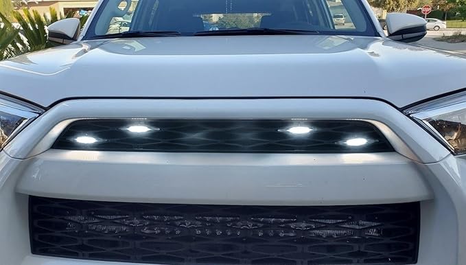 iJDMTOY 3pc Set Clear Lens Full LED Strip Front Grille Lighting Kit Compatible with 2014-up Toyota 4Runner, Includes (3) 24-SMD 6000K White LED Assy & Wiring Harness