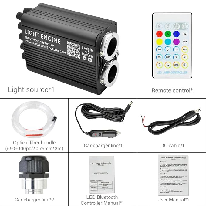 Twinkle Headliner Star Light, 16W 1200Pcs*1200pcs*0.03in*118in Ceiling Fiber Optic Lights APP/Remote Control Sound Activated Mode RGBW for Car Home Star Ceiling Decoration